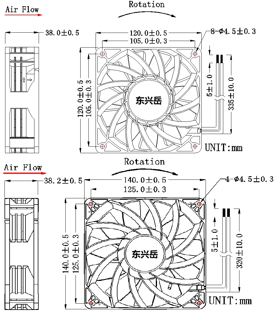 12cm與24cm風扇尺寸